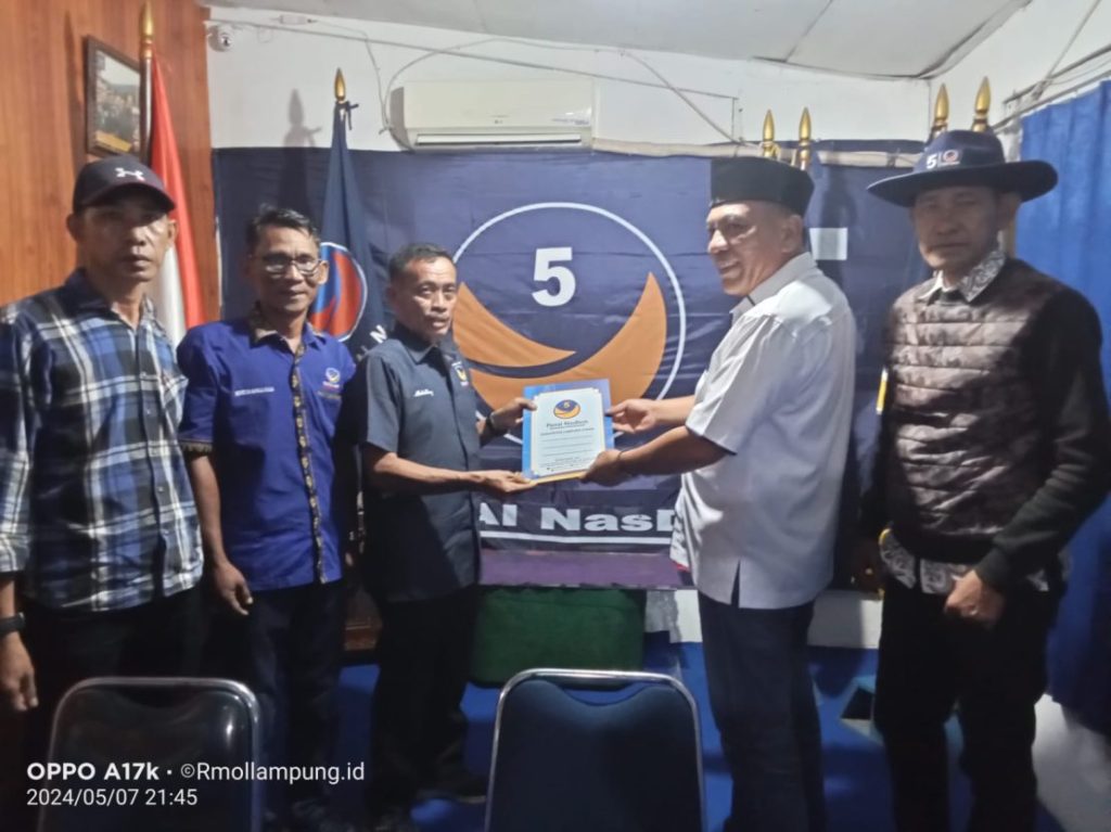 Imam Syuhada Serahkan Berkas Pendaftaran Bacawabub Lampura di Sekretariat DPD Partai&nbsp;Nasdem